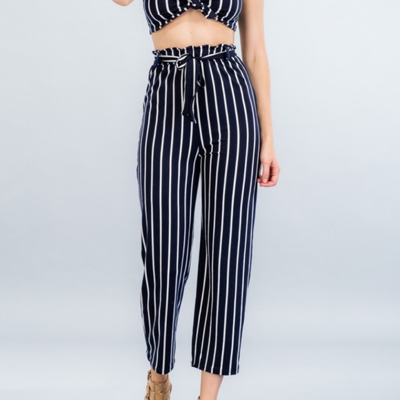 Pants - Black Striped Front Tie Pants Size Large